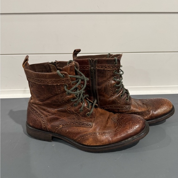 Men\'s Distressed Leather Boots with Green Laces main image 2